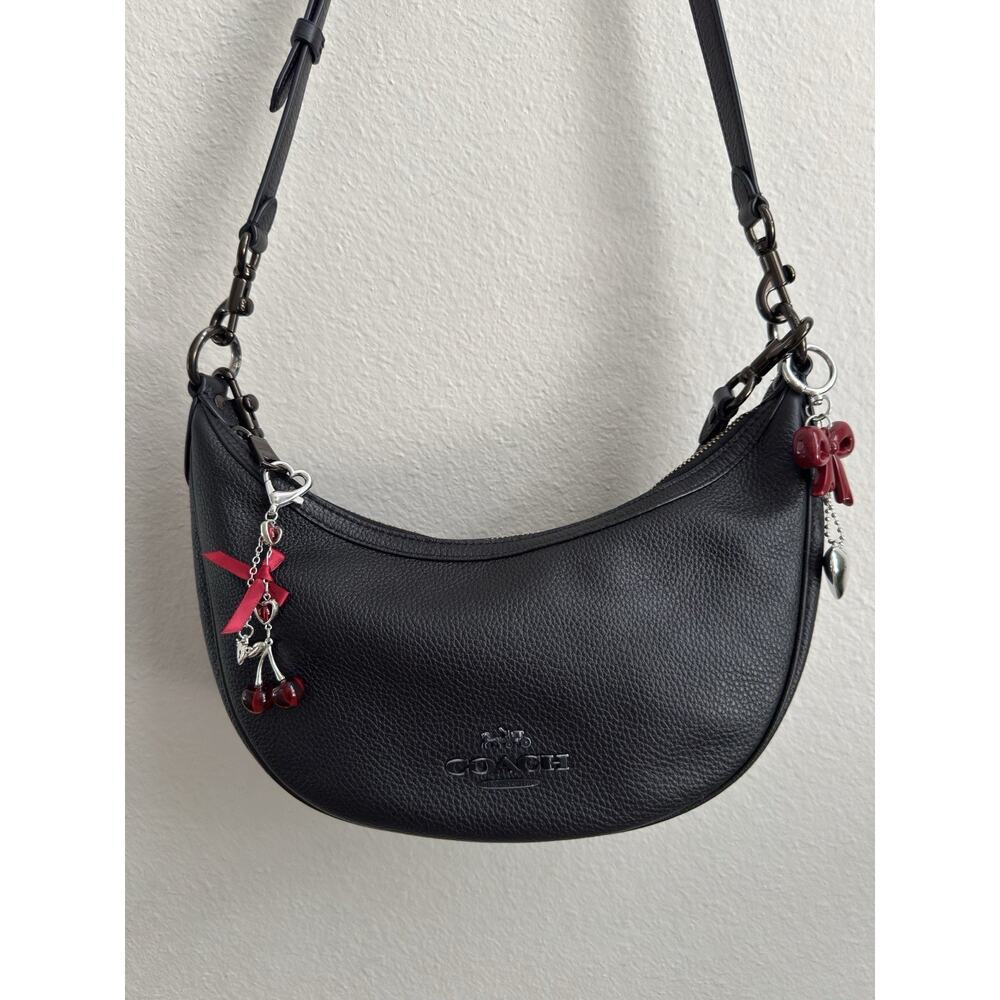 Coach Aria Black Leather Half Moon Crossbody Hobo Shoulder Bag Purse - Picture 2 of 16